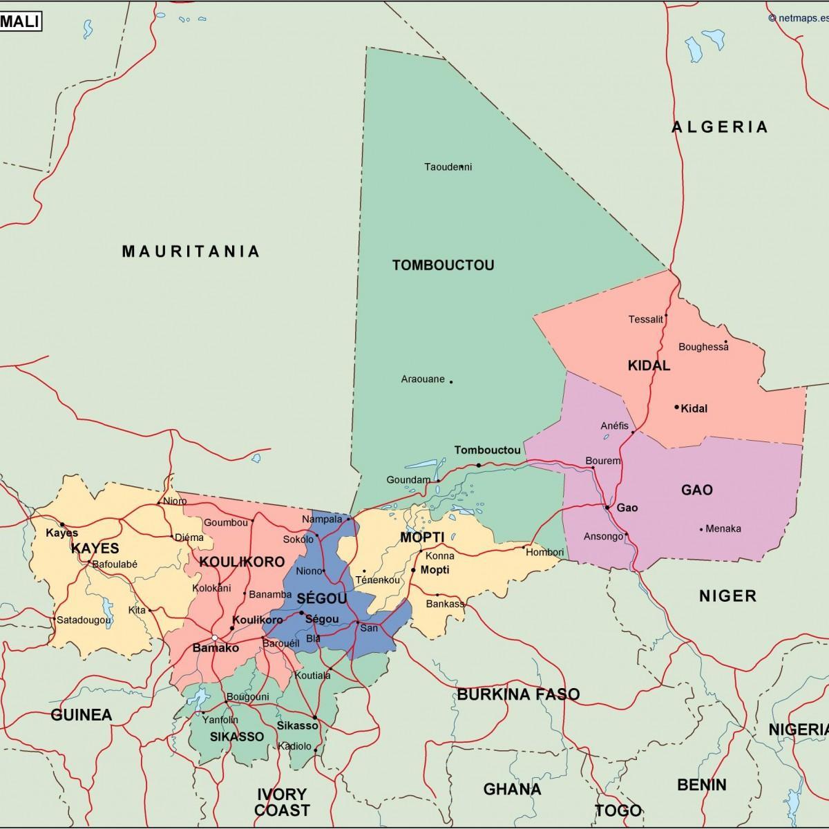 Мапа политичких Мали